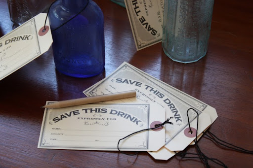 The drink tags, designed by Hello!Lucky, were filled out by guests as they put their drinks down to wander the galleries during cocktail hour. This guaranteed that they wouldn't be cleared away before the guest returned.