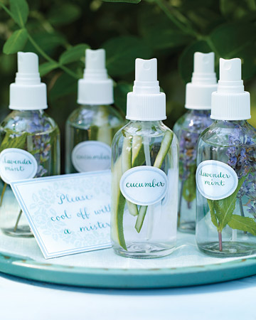 A refreshing spritz of fragrant water is a great way to keep cool at the beach. Fill mist bottles with water and a few strips of cucumber or sprigs of lavender and mint. (marthastewart.com/272642/all-natural-mists)