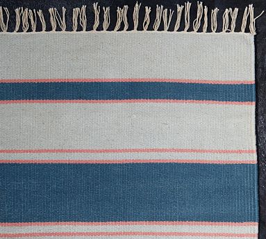 The thin salmon stripes intensify the blue on this beautiful rug.
(potterybarn.com) The thin salmon stripes intensify the blue on this beautiful rug.
(potterybarn.com)