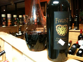 Faust Cabernet.  Had this great bottle last night at DownUnder Wine in Gilbert.  Dry, robust flavor, excellent drink! Would be great with a filet.  Cost is about $50<br />
www.downunderwinesandbistro.com