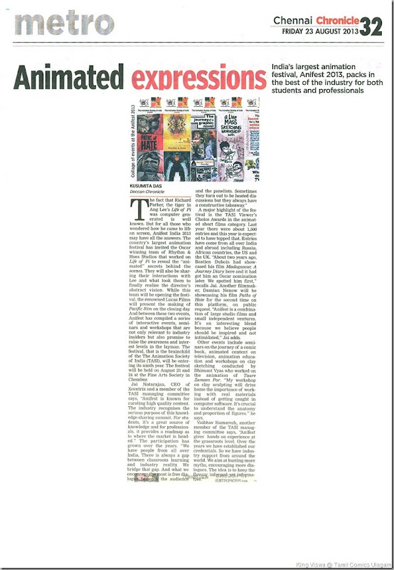 Deccan Chronicle Chennai Chronicle Dated 23rd Aug 2013 Pg No 32  Animated Expressions