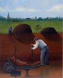 Turfstekers - 24 x 30 cm - olieverf op paneel, In opdracht voor verpakking 'Visser Zoetwaren'