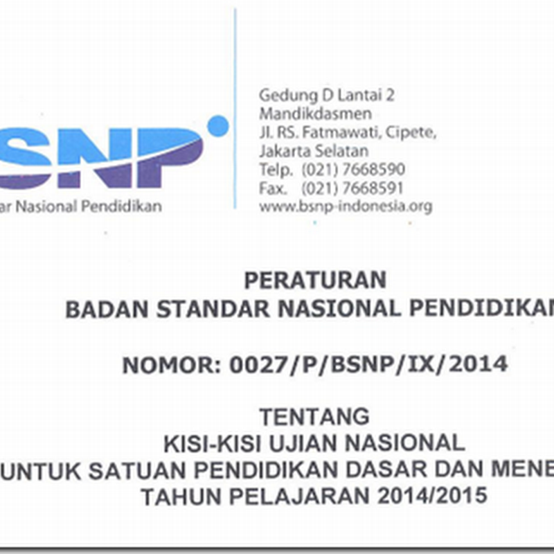 Download Kisi-kisi Ujian Nasional Tahun Pelajaran 2014/2015