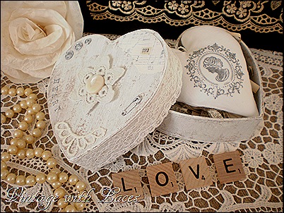 Altered Heart Box with Fabric Heart by Vintage with Laces Altered Heart Box with Fabric Heart by Vintage with Laces