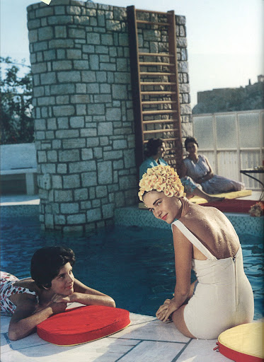 Who says that sunglasses are the ultimate pool accessory? Canellopoulos penthouse pool, Athens, Greece, 1961. (Poolside With Slim Aarons, Abrams) Who says that sunglasses are the ultimate pool accessory? Canellopoulos penthouse pool, Athens, Greece, 1961. (Poolside With Slim Aarons, Abrams)