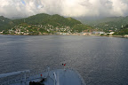 View of Grenada and the bow of the Queen Mary 2