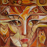 Lustro Clowna: zaduma - z cyklu Lustra Clowna - Mantykora. Akryl na płótnie; wymiary: 24x30cm