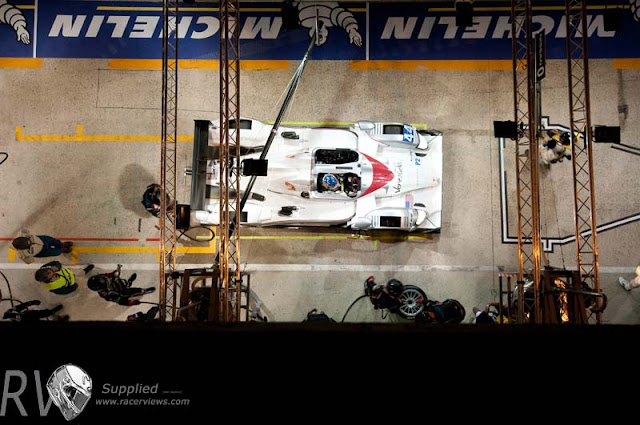 The LMP2 class winning Starworks HPD in the pits at night (PHOTO: MacLean Photographic) The LMP2 class winning Starworks HPD in the pits at night (PHOTO: MacLean Photographic)
