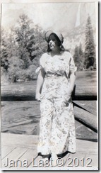 Ingrid Gilberg Iverson at Yosemite Falls 1933 Photoshopped