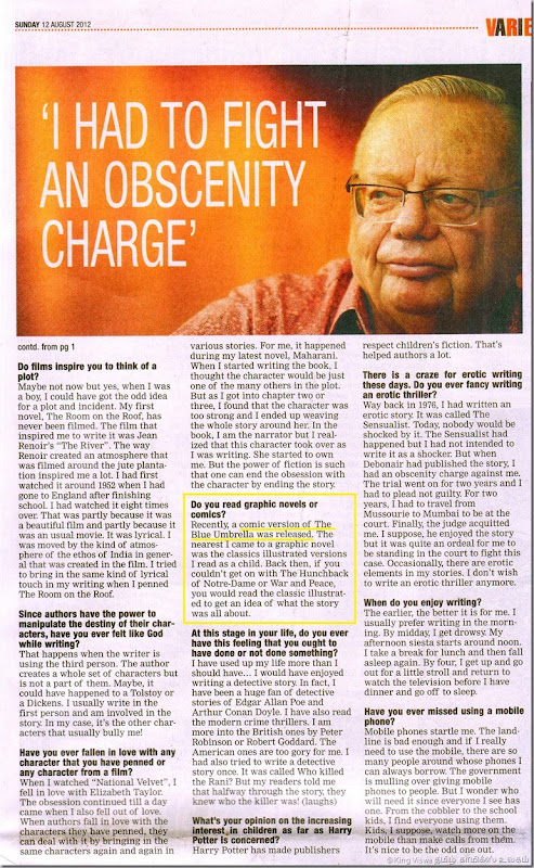 Times Of India English Daily Chennai Edition Supplement Chennai Times Page No 07 Ruskin Bond Interview Part 02