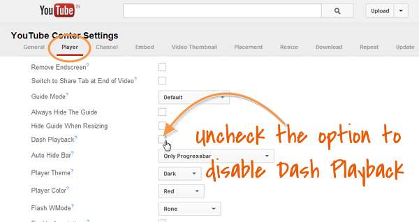 Disable Dash Playback on youtube