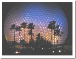 Florida vacation Epcot ball at night 2