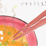 Etegami (a hand drawn postcard) of a bowl of miso soup, drawn by Maria Etegami (a hand drawn postcard) of a bowl of miso soup, drawn by Maria