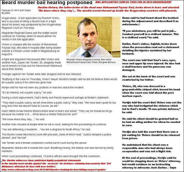 VIVIERS RUDOLPH KAZI MURDER TRIAL FEB212013 POSTPONED