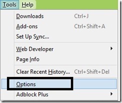 options menu in firefox