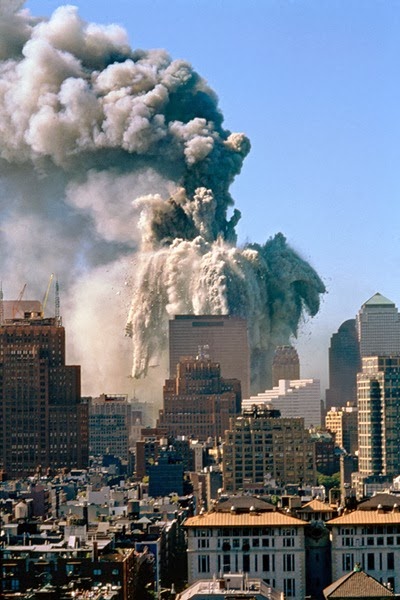 The collapse of World Trade Center Tower 1, the North Tower, seen from a roof at Washington Square Park and Fifth Avenue, New York, NY, September 11, 2001.<br />final print_milan The collapse of World Trade Center Tower 1, the North Tower, seen from a roof at Washington Square Park and Fifth Avenue, New York, NY, September 11, 2001.<br />final print_milan