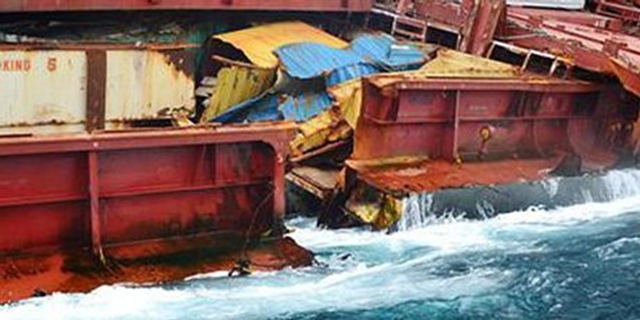 The MV Rena has broken in half, 6 January 2011. Salvors are preparing for the Rena to become further damaged in a storm set to batter the stricken boat over the weekend. Maritime NZ