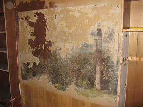 This awesome mural (poster?) was under the built-in bookshelves.