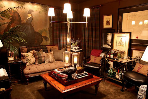 Interior Designer Scot Wood's gorgeous room -- the tartan curtains are beautiful!