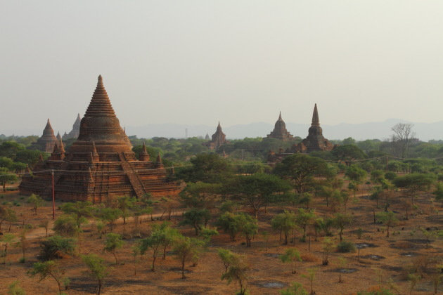 Pagodas and temples seen from the sunset temple of Bagan, Burma