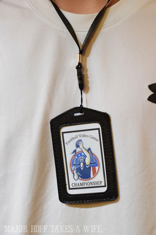 Football video game championship press pass lanyard. Looking for a fun party for your teenage boy? Why not throw a Football video game party? Easy ideas for how to entertain kiddos during the Big Game. Features DiGiorno pizza, personalized football cups, free printable lanyards, and an incredible recipe for football shaped ice cream sandwiches! #GameTimeMVP #CollectiveBias #ad Football video game championship press pass lanyard. Looking for a fun party for your teenage boy? Why not throw a Football video game party? Easy ideas for how to entertain kiddos during the Big Game. Features DiGiorno pizza, personalized football cups, free printable lanyards, and an incredible recipe for football shaped ice cream sandwiches! #GameTimeMVP #CollectiveBias #ad