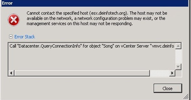 Information Technologies: Error Adding ESXi Host to vCenter Server ...