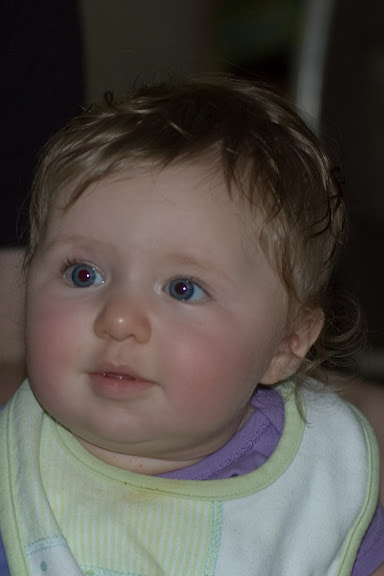 Staring at her boyfriend Andy.