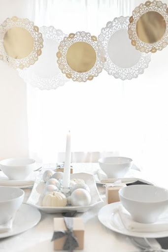 More white with shimmering accents.