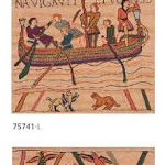 Fragmenty słynnego gobelinu, prezentującego historię podboju Brytanii w XI wieku – wycinek słynnego gobelinu królowej Matyldy, żony Wilhelma Zdobywcy – księcia Normandii.