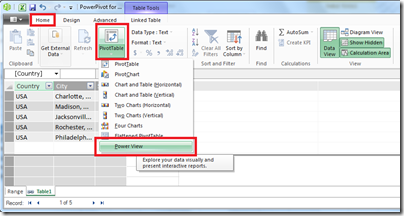 PivotTable-->Power View