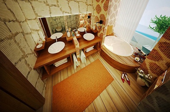 diseños de baños en tonos color naranja
