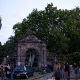 The people waiting at the entrance.