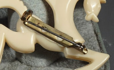 Celluloid horse stallion pin brooch pin detail