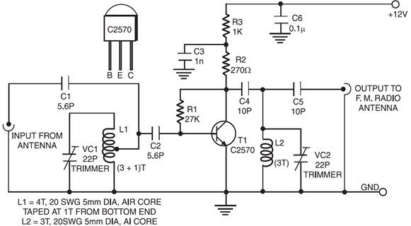 C2570 Transistor Circuit - Fm Booster - C2570 Transistor Circuit