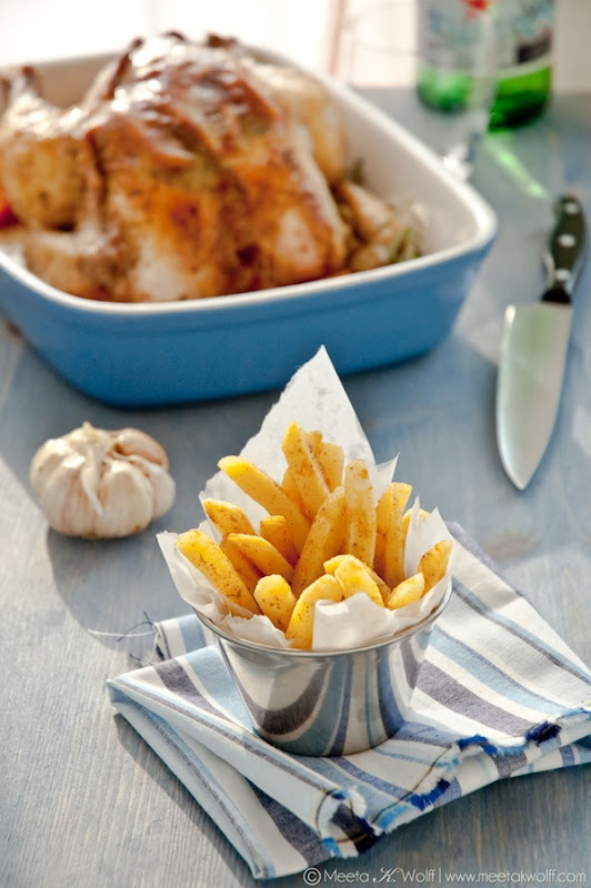 Slow Roasted Grappa Garlic and Lemon Pepper Chicken with Parsnip Fries (0010)by Meeta K. Wolff