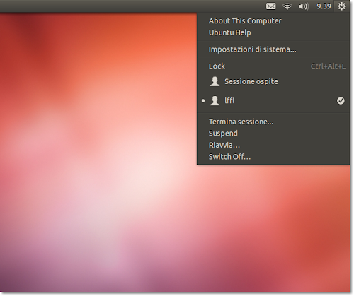 Ubuntu 12.10 - nuovo menu sessione