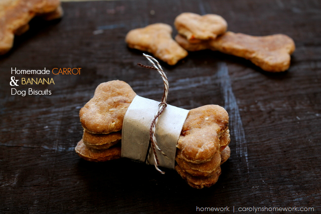 Homemade Carrot & Banana Dog Biscuits via homework | carolynshomework.com  