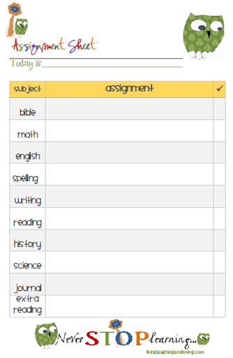 free assignment sheet printable living laughing loving printable assignment sheet