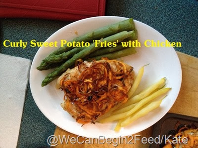 Curly Baked Sweet Potato 'Fries' with Chicken
