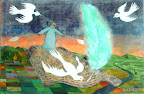 212 - Le passeur de mots - 2008<br />
91 x 61 - Acrylique, or sur verre