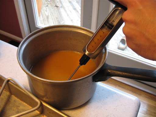You can choose to inject your bird with a marinade. Mike uses a mixture of melted butter, chicken stock, and beer.