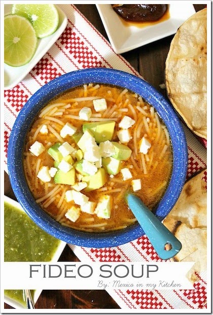Sopa de Fideo, Traditional Mexican noodle soup in a tomato broth.