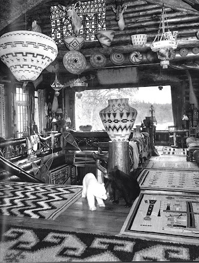 The layering of many different Native American motifs makes this room a bit busy, but in a good way. Topridge lodge. ( The layering of many different Native American motifs makes this room a bit busy, but in a good way. Topridge lodge. (