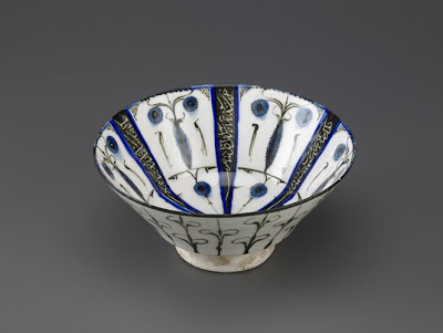 Bowl | Origin:  Iran | Period: early 13th century  Saljuq period | Details:  Not Available | Type: Stone-paste decorated under transparent glaze | Size: H: 10.2  W: 21.5   D: 21.5  cm | Museum Code: F1965.28 | Photograph and description taken from Freer and the Sackler (Smithsonian) Museums.