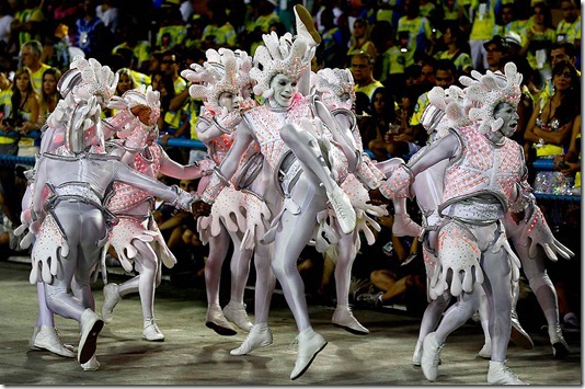 Dancers from the Beija Flor samba school performat the Sambadrome in Rio de Janeiro, Brazil. (Victor R. Caivano/Associated Press)