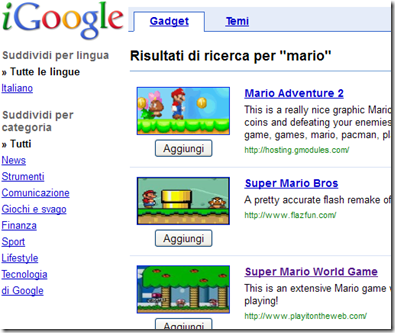 iGoogle Riusltati di ricerca gadget