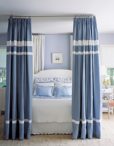 It's a great idea to attach curtain rods to your ceiling and use store-bought curtains to create an updated canopy. It's a great idea to attach curtain rods to your ceiling and use store-bought curtains to create an updated canopy.