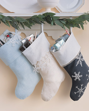 stockings have been hung by the chimney with flair An icy blue linen