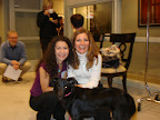 Kiara winks at the camera as Martha sips coffee and gets acquainted with all the dogs in the green room.