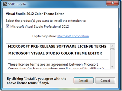 Install Visual studio Color editor for visual studio 2012